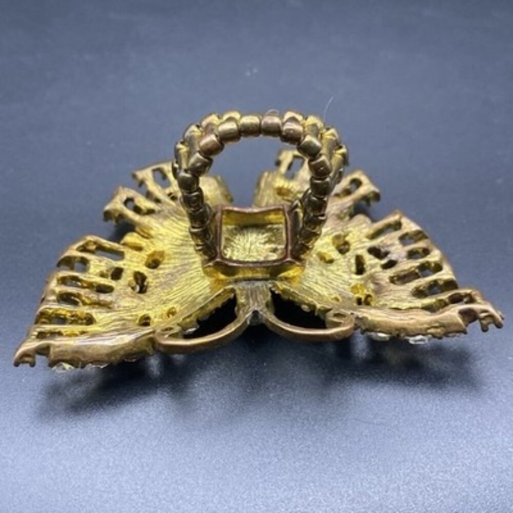 Butterfly Stretch Ring Gold Tone AB Clear Rhinestone Statement 2.5x2" Fairycore - Picture 8 of 10